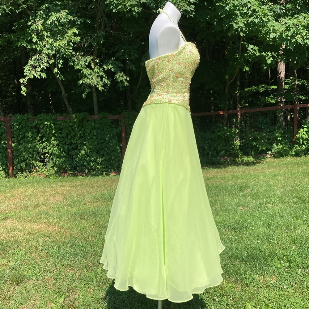 Tiffany Designs key lime green formal beaded halter gown labeled 8 but is 4 - Picture 11 of 12